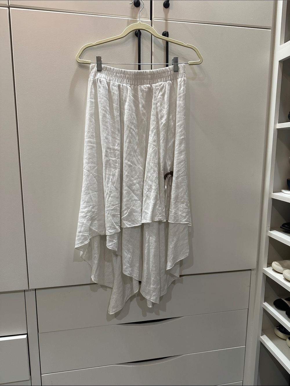 Flowing White High-Low Skirt with Elastic Waistband